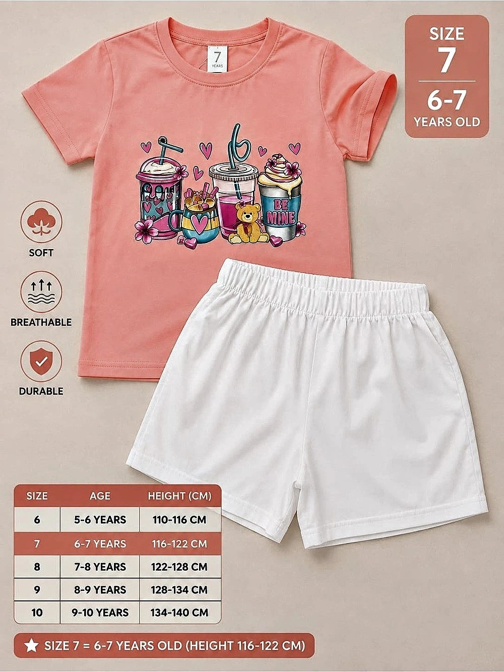 Girls Size 7 Pink & White Matching Set